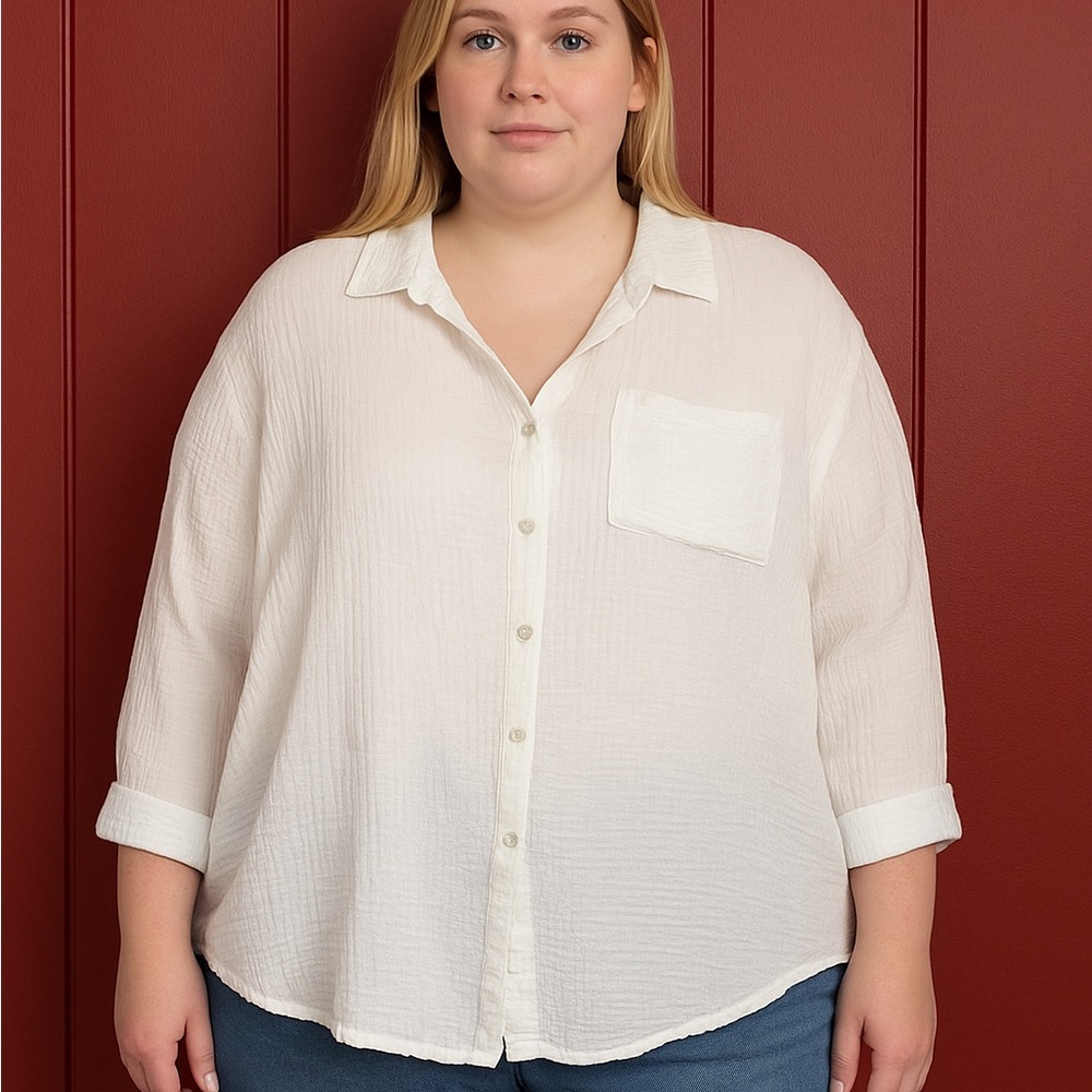 Tahiti White Textured Button-Up Shirt Women’s XL